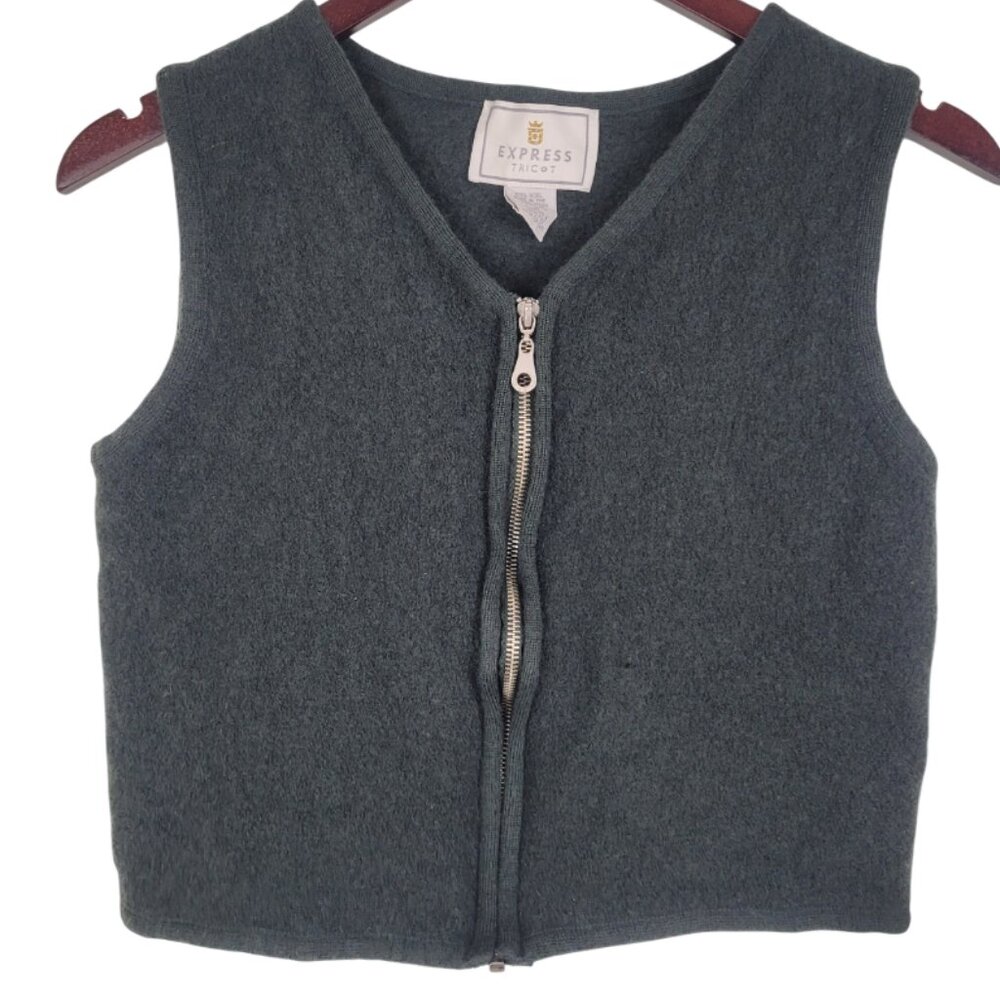 Vintage EXPRESS Forest Green Felted Wool Zip Up Vest XS/SMALL